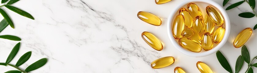 Healthy supplements, natural vitamins, arranged on marble