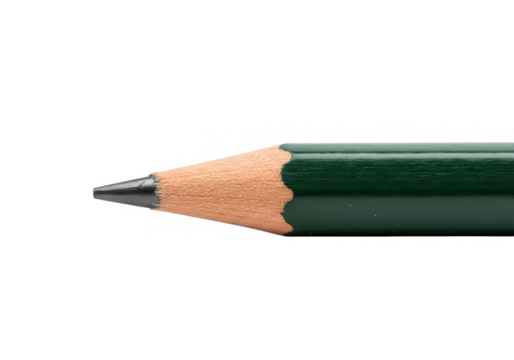 A closeup of a sharp green pencil tip, isolated on a transparent background, ready for writing - Powered by Adobe