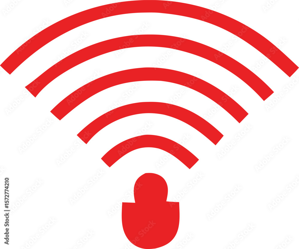 Aufkleber a stylized red wi fi signal icon with radiating waves emanating from a central base symbolizing wire