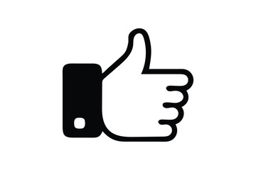Simple black and white graphic icon of a thumbs up gesture indicating approval and positivity