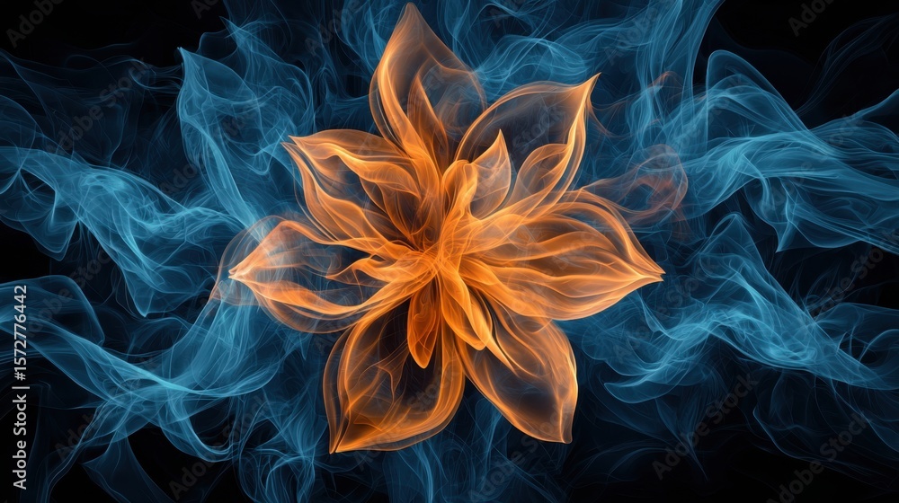 Poster abstract representation showing a fiery deal centered flower with giixel standard resolution against