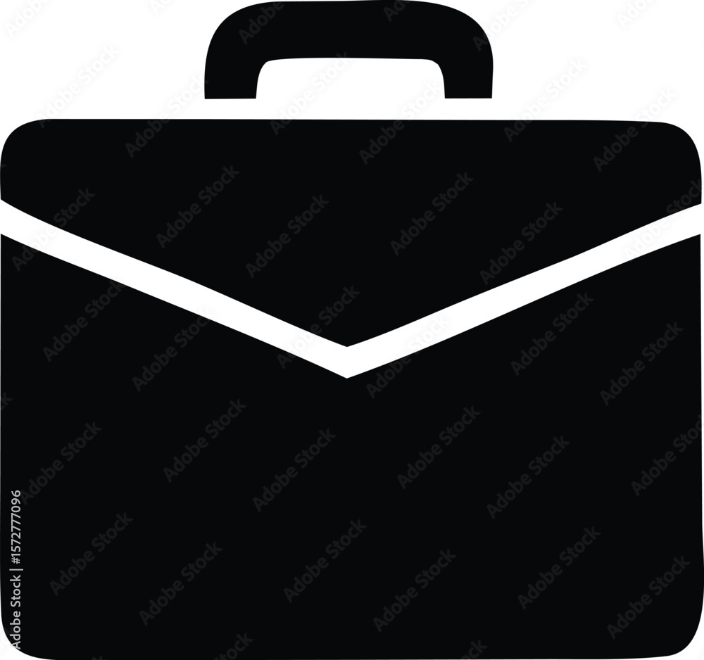 Poster simple black silhouette icon of a briefcase or attach case with a curved handle and a distinctive v 