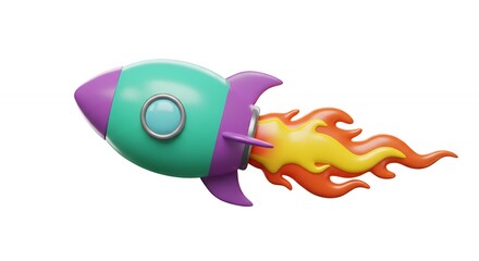 Cartoon rocket ship in flight