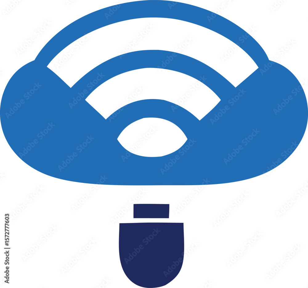 Poster abstract blue cloud icon with wi fi signal waves and a usb connection symbolizing cloud computing an