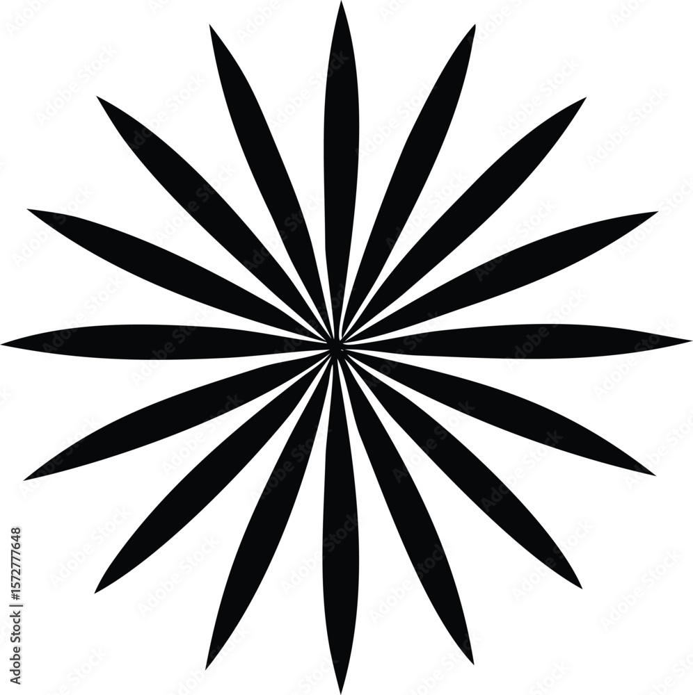 Poster a striking black and white abstract radial starburst pattern with sharp pointed petals emanating fro