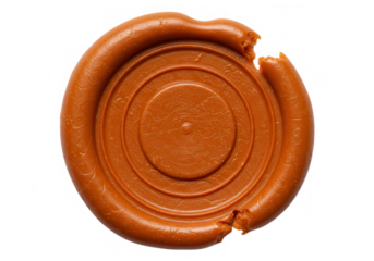 An old brown wax seal, imprinted with a circular pattern, evokes a sense of vintage communication isolated on transparent background