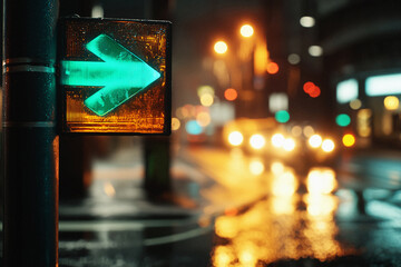 AI Image. Neon Road sign in a night city street