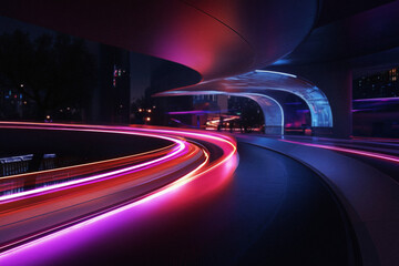 AI Image. Busy Light Trails Against Urban City At Night