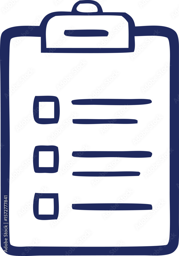 Poster simple hand drawn blue outline of a clipboard with a checklist and three empty boxes