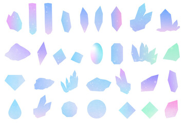 グラデーションの鉱物・宝石のイラストセット　パターン　背景イラスト