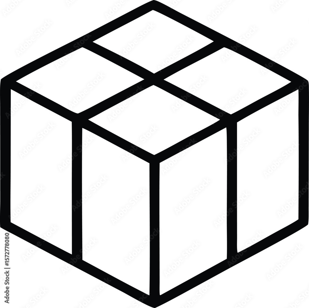Poster a clean minimalist black outline of a cube or box with a grid pattern on its top surface presented a