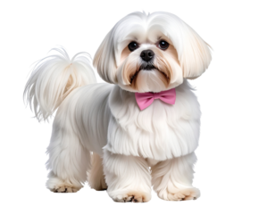 Adorable White Shih Tzu with Pink Bow Tie on Head  Transparent Background Dog PNG