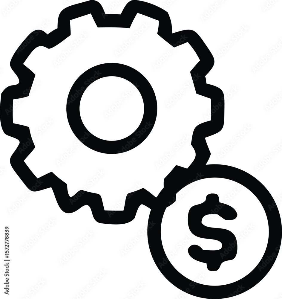 Poster icon representing financial operations and mechanical processes symbolizing the intersection of indu