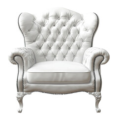 White tufted armchair with ornate details