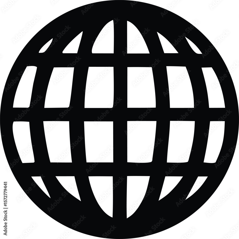Aufkleber a stark black and white graphic icon representing a stylized globe with a grid pattern symbolizing g