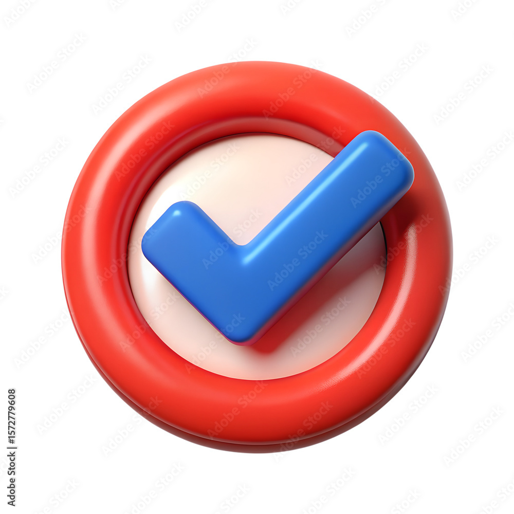 Poster 3d red checkmark inside a circle icon