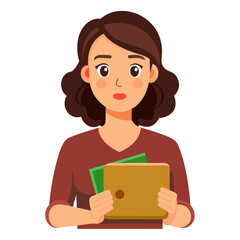 Cartoon vector illustration of a young schoolgirl reading a book , perfect for education and learning clip art