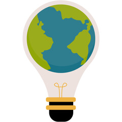 Earth Hour Illustration. Save the planet concept for Earth Hour and World Earth Day. Vector illustration of a clock on planet Earth at night with green light bulb and plant. Environmental conservation
