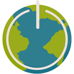 Earth Hour Illustration. Save the planet concept for Earth Hour and World Earth Day. Vector illustration of a clock on planet Earth at night with green light bulb and plant. Environmental conservation