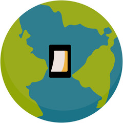 Earth Hour Illustration. Save the planet concept for Earth Hour and World Earth Day. Vector illustration of a clock on planet Earth at night with green light bulb and plant. Environmental conservation