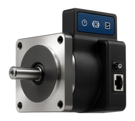 Integrated stepper motor with a built-in driver circuit for simplified installation in conveyor systems.