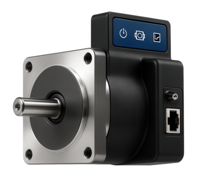 Integrated stepper motor with a built-in driver circuit for simplified installation in conveyor systems.