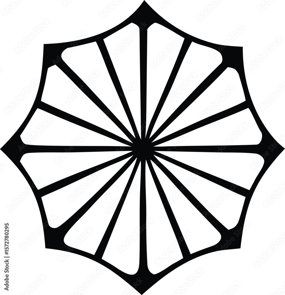 Poster abstract geometric radial starburst pattern with sharp points and curved segments on a white backgro