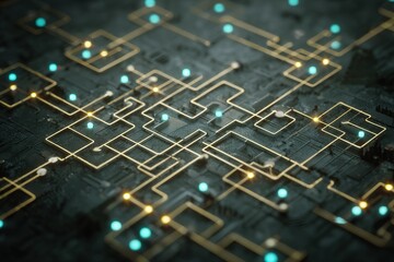 Conceptual illustration of a digital neural network represented as electronic circuitry 