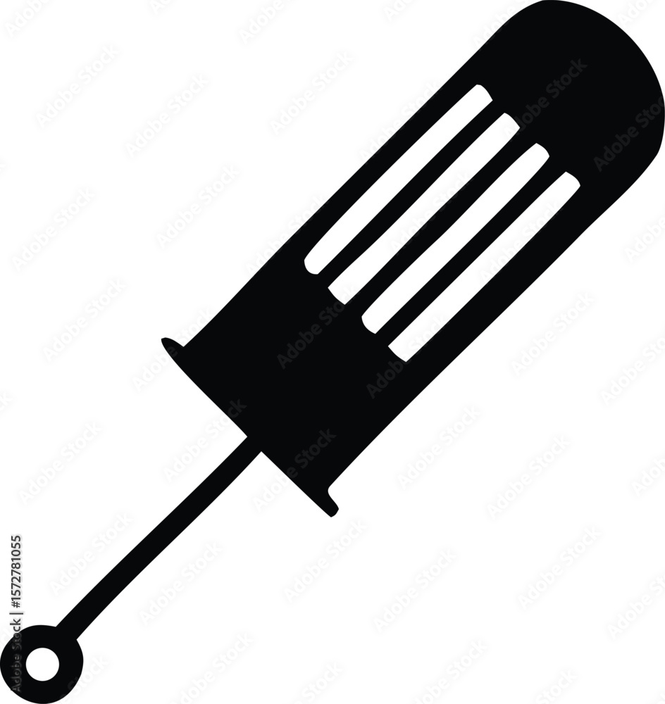 Poster a simple black silhouette of a screwdriver with a slotted head and a circular loop at the end of its