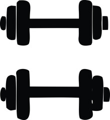 Two black silhouette dumbbells with rounded weight plates and handles for fitness and strength training exercises