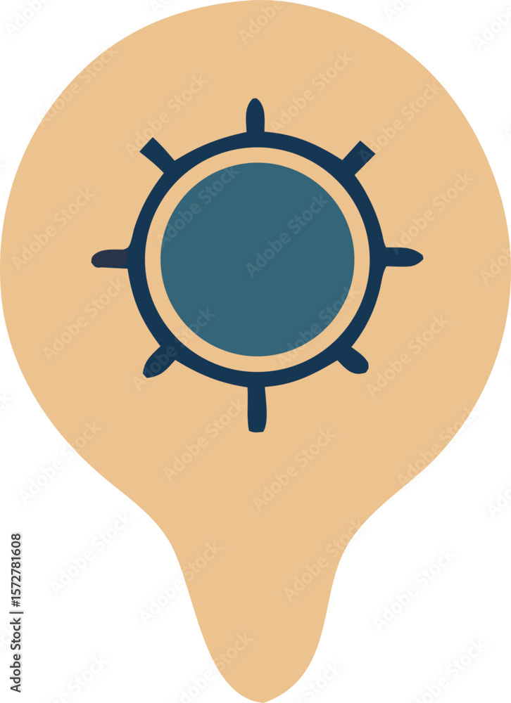 Poster stylized navigational compass rose icon within a rounded map pin shape on a white background represe