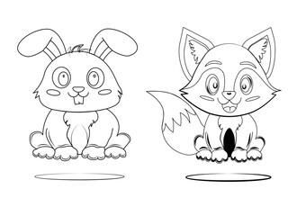 Animal icon set including rabbit and fox in clean line art style. Ideal for educational materials, coloring books, and design kits for kids and animal themes.