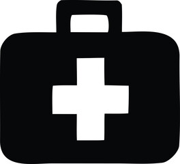 Obraz premium A simple black icon of a first aid kit with a white cross representing medical assistance and emergency care