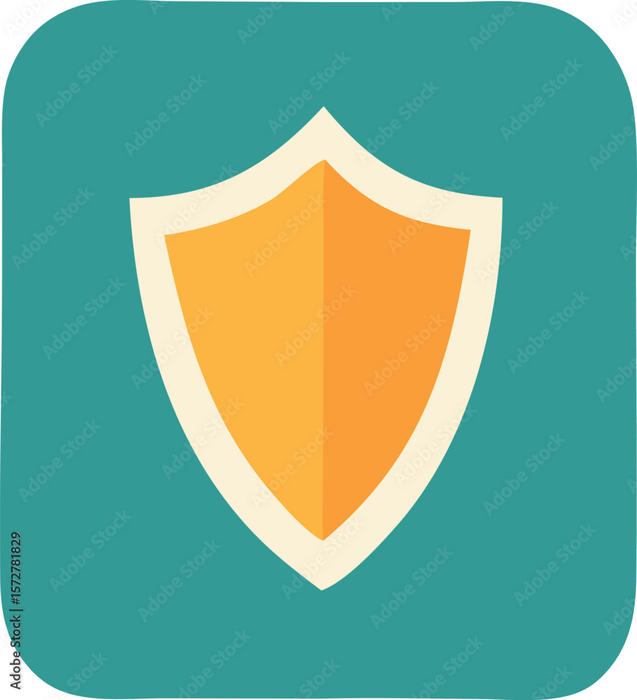 Poster a simple stylized shield icon with a cream border and a gradient of orange and yellow set against a 