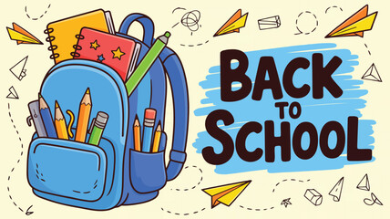 Back to school supplies backpack illustration vector design for educational resources and learning