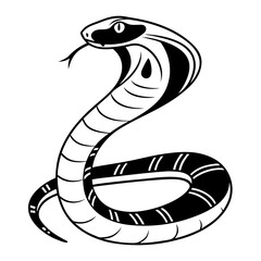Fototapeta premium Black and white illustration of a cobra snake with intricate patterns, poised in a striking position, showcasing its distinctive hood and sharp features, representing danger and elegance in nature