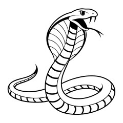 Fototapeta premium Detailed black and white illustration of a cobra snake with an open mouth, showcasing its distinctive hood and scales, emphasizing the beauty and danger of this iconic reptile in a striking design