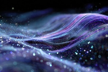 Flowing holographic light strands drifting through futuristic space