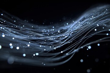 Flowing holographic light strands drifting through futuristic space 