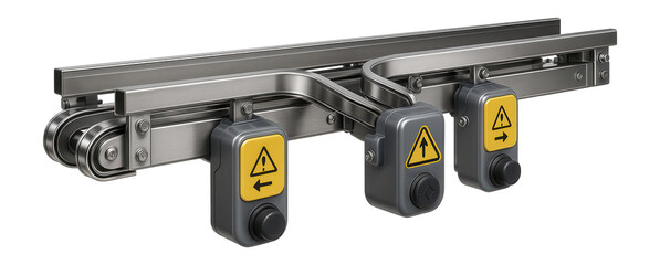 Fototapeta premium Overhead conveyor with a dual track system and automated switches for a food processing facility