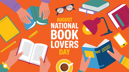 August national book lovers day illustration celebration reading books and coffee enjoyment