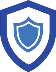 Minimalist blue and white shield emblem symbolizing protection security and safety with a clean modern design aesthetic