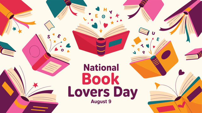 Celebrate national book lovers day august ninth with colorful book illustrations and designs