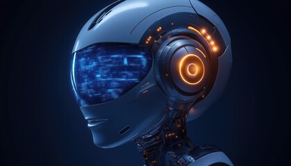 Futuristic Robot Head Profile with Digital Visor - AI Technology Concept