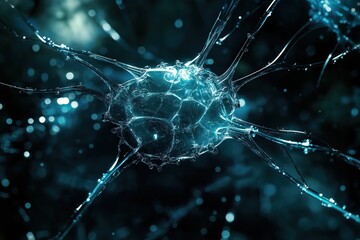 Abstract Glowing Neuron Neural Network on Dark Background - Brain, AI, Science, Technology