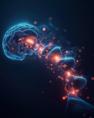 AI Brain Connecting to Abstract Data Flow on Dark Background - Neuroscience