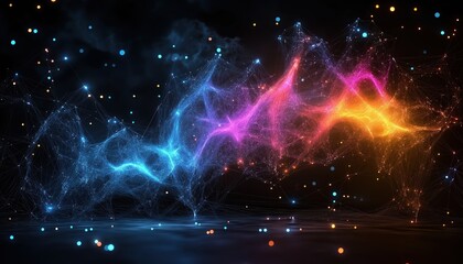 Vibrant Digital Network Wave with Glowing Data Connections on Dark Background
