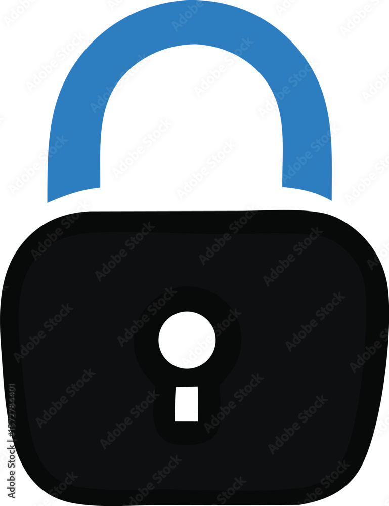 Poster a simple graphic of a black padlock with a bright blue shackle symbolizing security and protection a