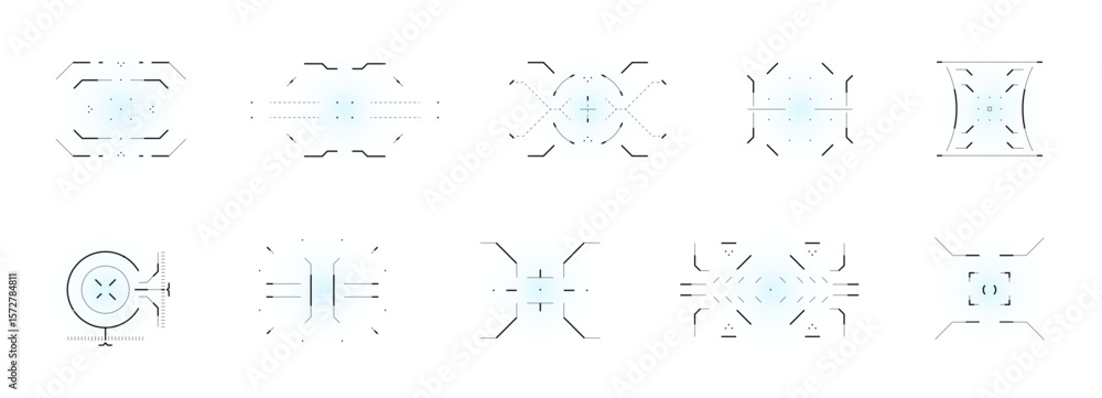 Poster futuristic target hud interface for shooting game. black crosshair radar scope and weapon indicators