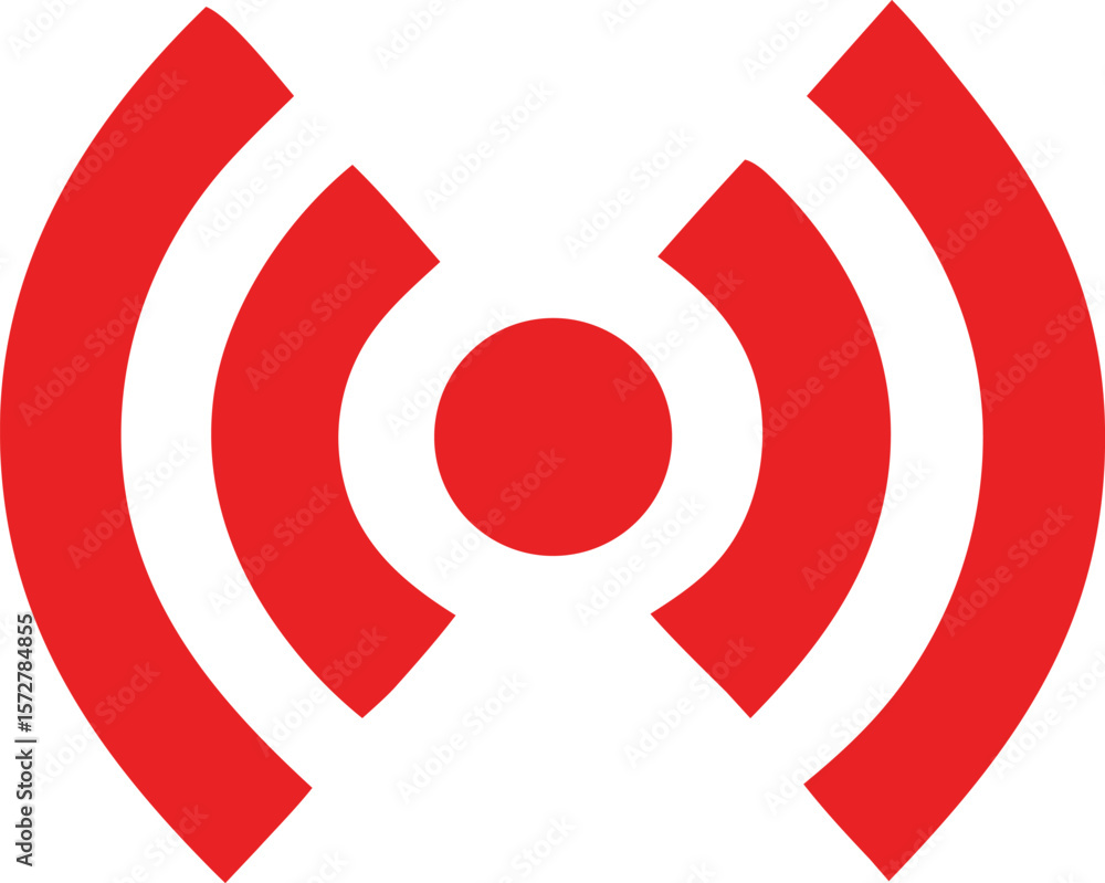 Poster bold red wi fi signal icon with concentric arcs and central circle on a clean white background
